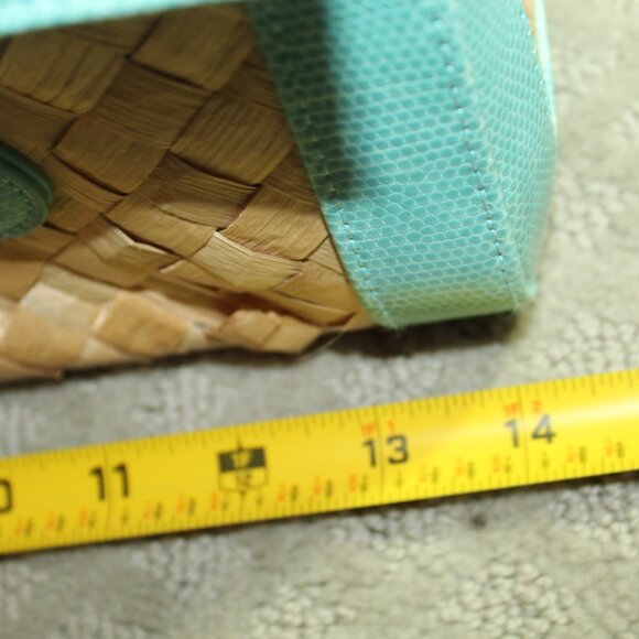 Maggi B Natural Straw & Aqua Blue Edging And Handles Handbag - Picture 11 of 15